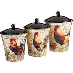 Certified International 23656 Gilded Rooster Canister Set (3 Piece), One Size,